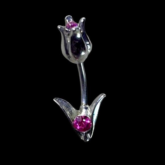 Pink Rose Belly Ring l New - Picture 1 of 4